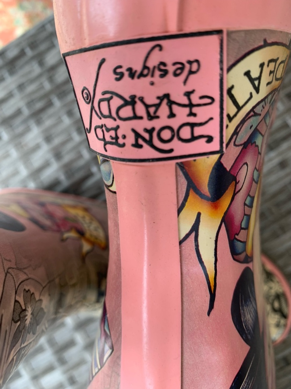 Women's Pink-Trim Patterned Rain Boots - Picture 2 of 5